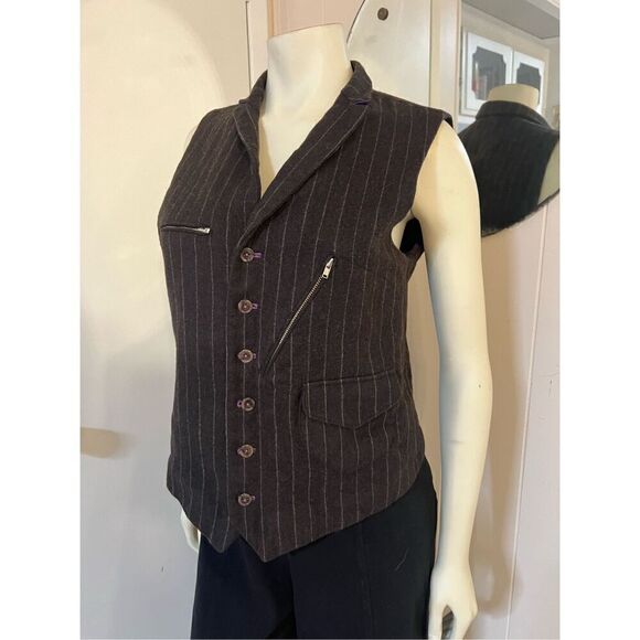 OOAK Al’s Attire North Beach Steam Punk Brown Pinstriped Many Zippers Vest S/M - Picture 3 of 11